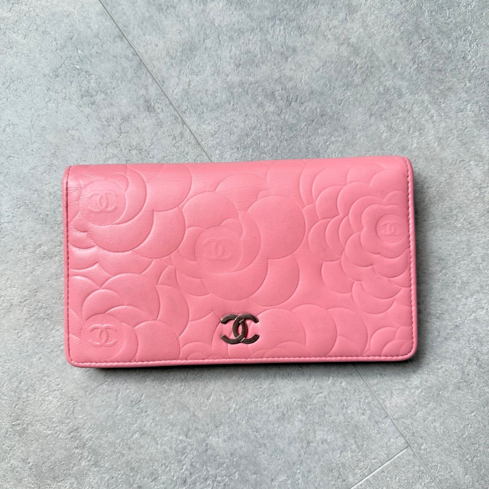 CHANEL シャネル カメリア ココマーク 二つ折り長財布 レザー ピンク