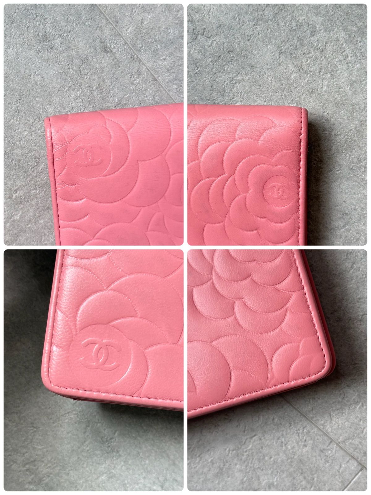CHANEL シャネル カメリア ココマーク 二つ折り長財布 レザー ピンク