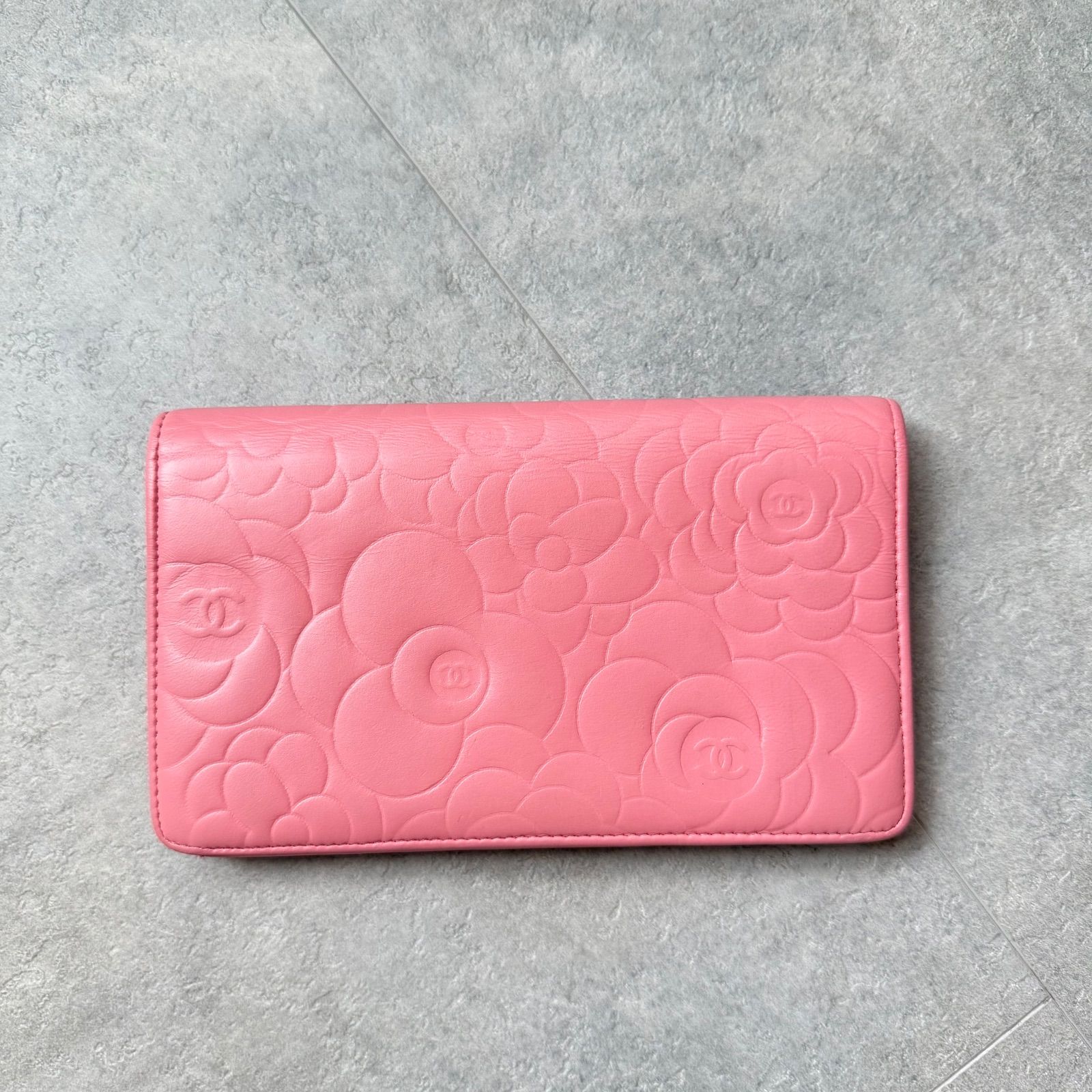 CHANEL シャネル カメリア ココマーク 二つ折り長財布 レザー ピンク