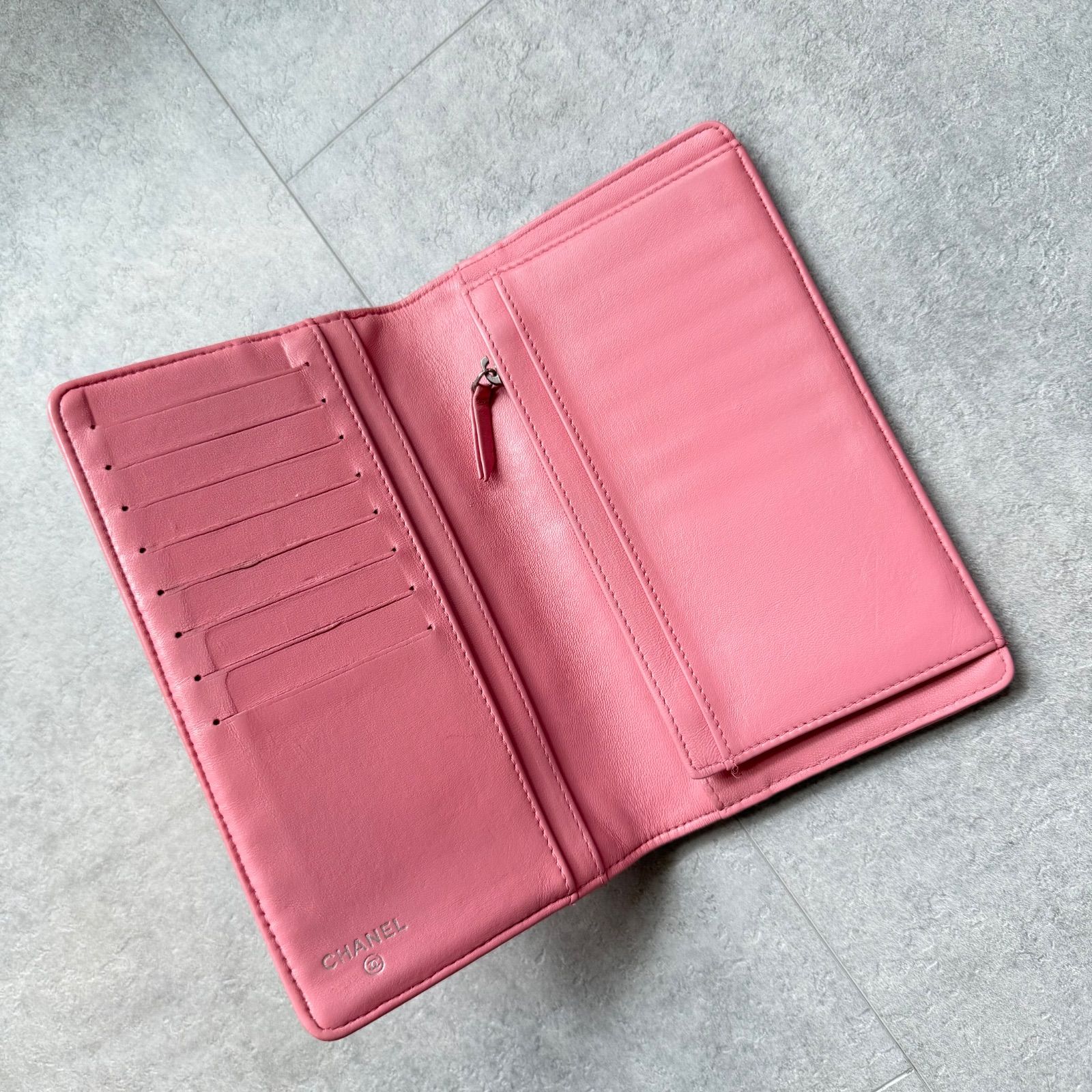 CHANEL シャネル カメリア ココマーク 二つ折り長財布 レザー ピンク