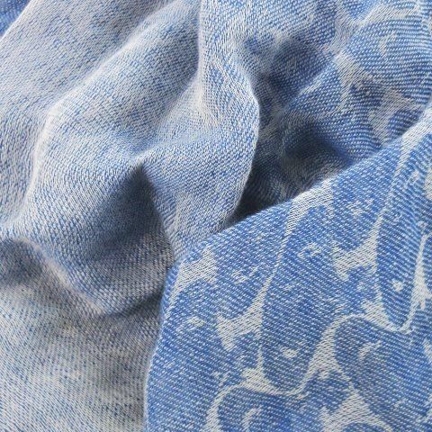 【中古】ヴィヴィアンウエストウッド ストール マフラー 麻 リネン コットン ジャカード フリンジ オーブ 青 ヴィヴィアンウエストウッド Vivienne Westwood ストール マフラー 麻