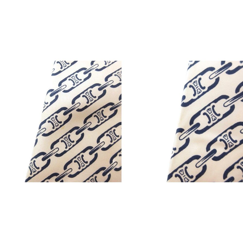 【中古】セリーヌ CELINE ネクタイ ワイドタイ 総柄 白 ホワイト 紺 ネイビー /AE ■GY47 メンズ セリーヌ CELINE ネクタイ ワイドタイ 総柄 白 ホワイト 紺 ネイビー