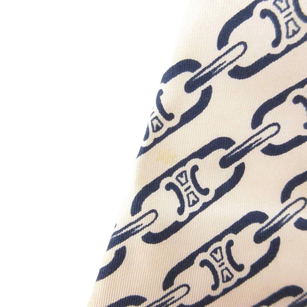 セリーヌ CELINE ネクタイ ワイドタイ 総柄 白 ホワイト 紺 ネイビー