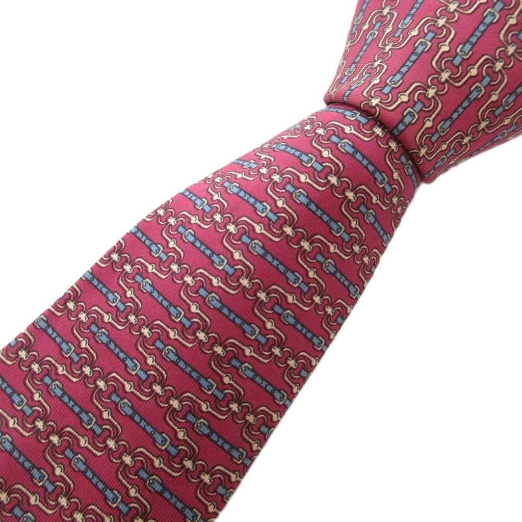 エルメス HERMES 美品 ネクタイ レギュラータイ 総柄 ロゴ シルク 赤