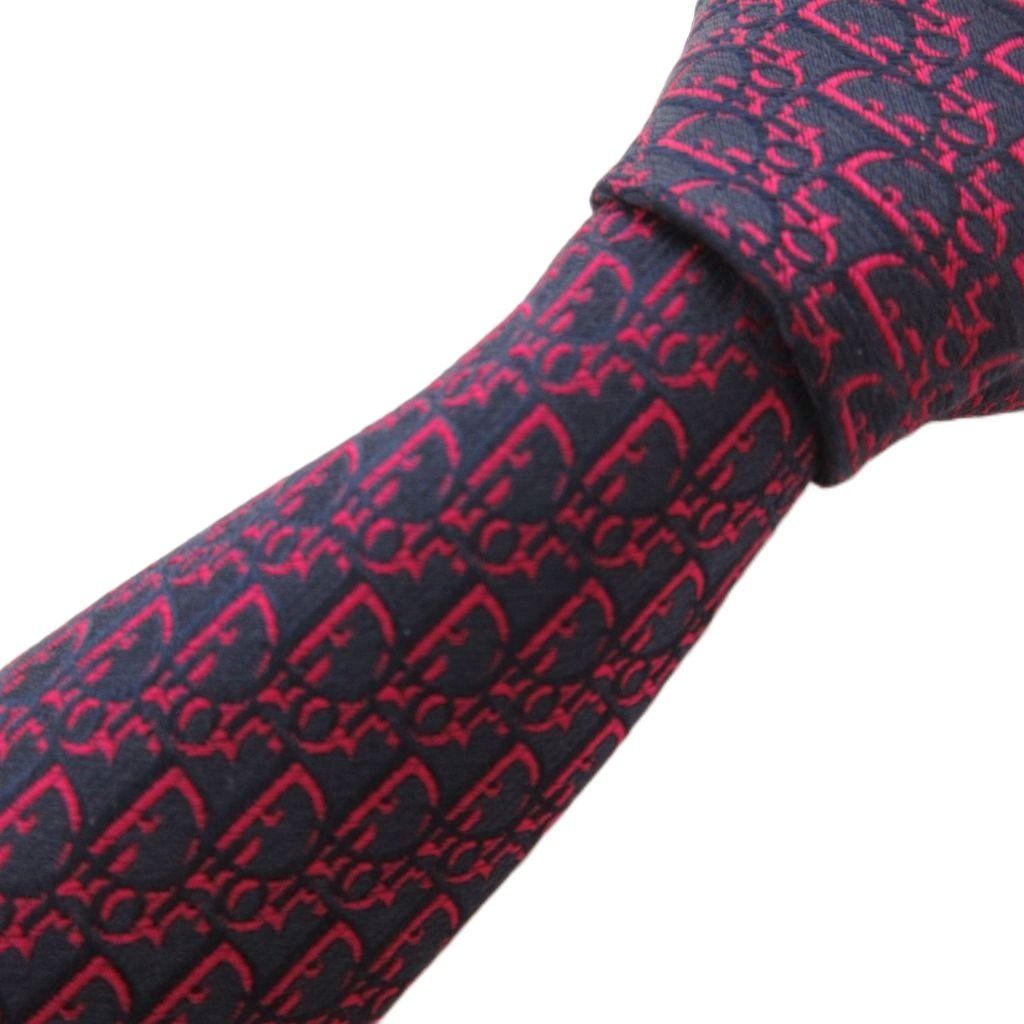 【中古】クリスチャンディオール Christian Dior ネクタイ ワイドタイ 総柄 ロゴ 紺 ネイビー ピンク /AE ■GY47 クリスチャンディオール Christian Dior ネクタイ ワイドタイ 総柄