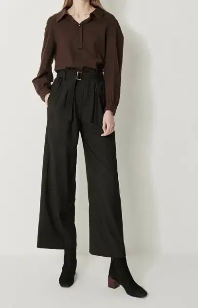 SYSTEM ベルト付き ウール ワイド スラックス パンツ 44 サイズ