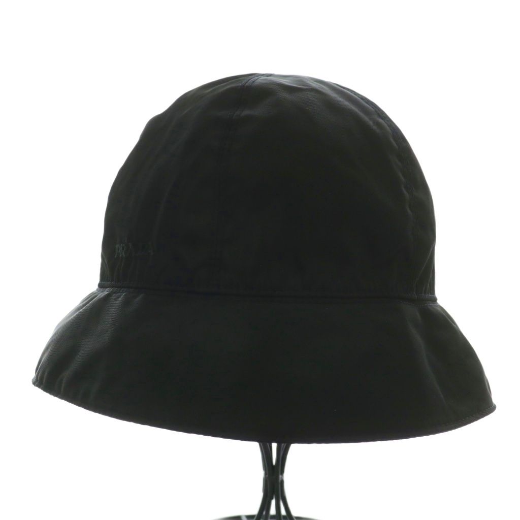 プラダ PRADA 帽子 バケットハット バケハ ナイロン ロゴ 刺繍 M 黒