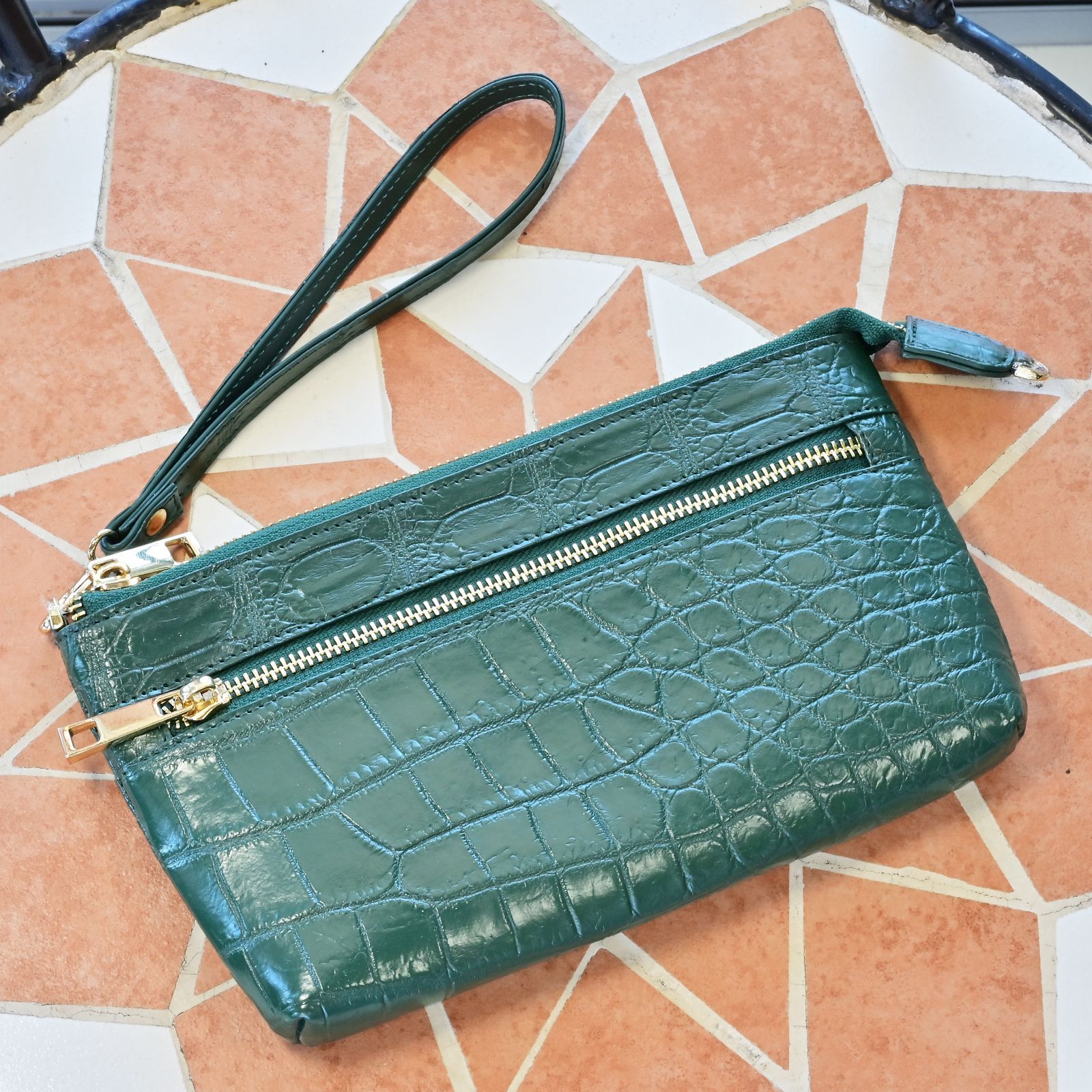  深い緑が輝く クロコダイル2 WAYバッグ｜財布兼用ポーチとしても使える上質レザーアイテム ポシェット ショルダーバッグ