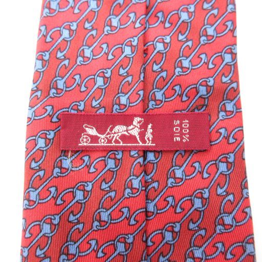 エルメス HERMES 美品 ネクタイ レギュラータイ 総柄 鎖 ロゴ シルク