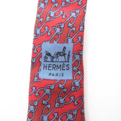 エルメス HERMES 美品 ネクタイ レギュラータイ 総柄 鎖 ロゴ シルク