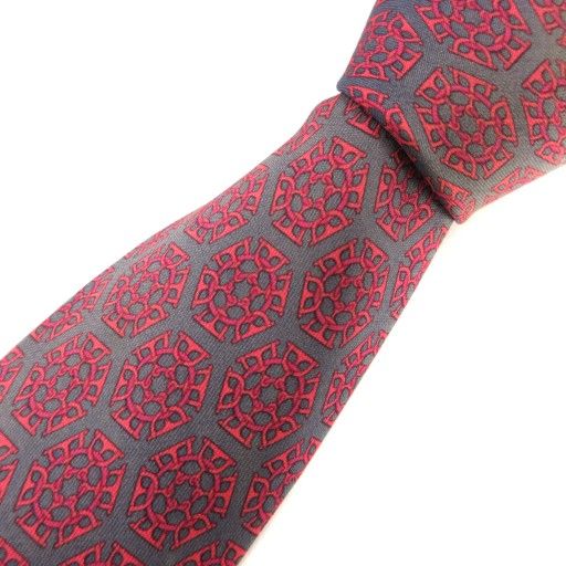 エルメス HERMES ネクタイ レギュラータイ 総柄 ロゴ シルク 紺