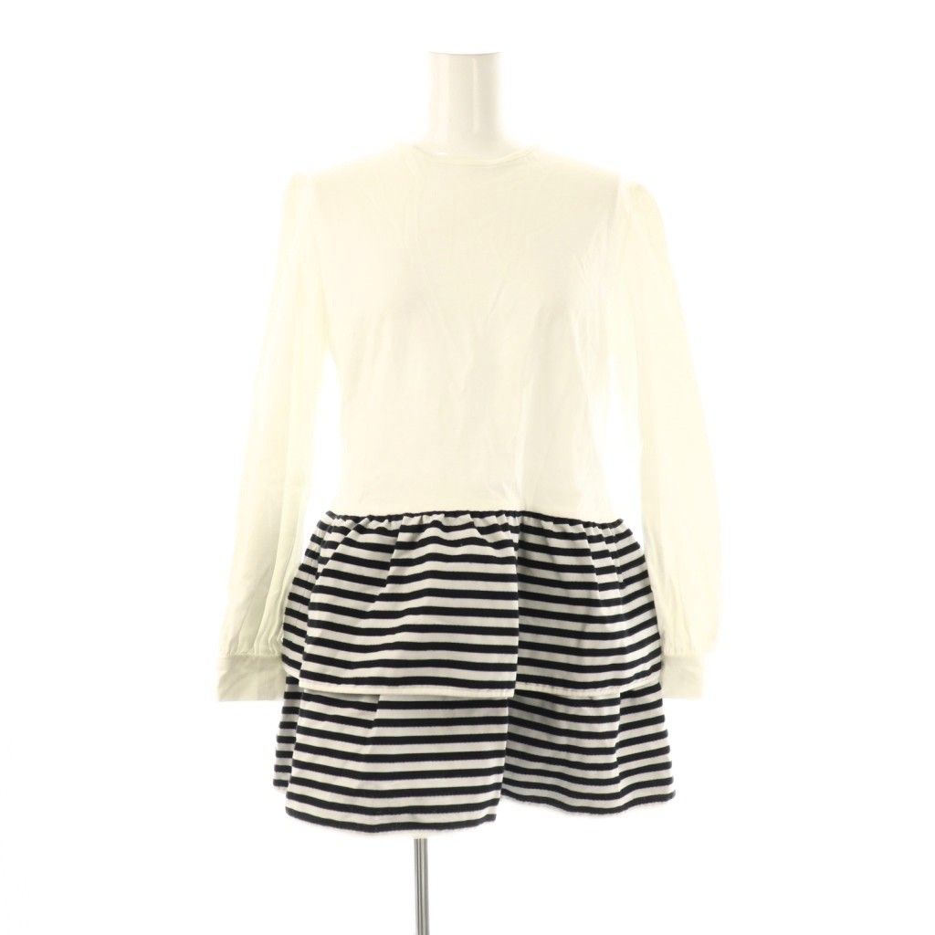 ボーダーズアットバルコニー BORDERS at BALCONY BORDER TIERED TOP トップス カットソー ボーダー 切替 七分袖 36 ホワイト ブラック HK OS