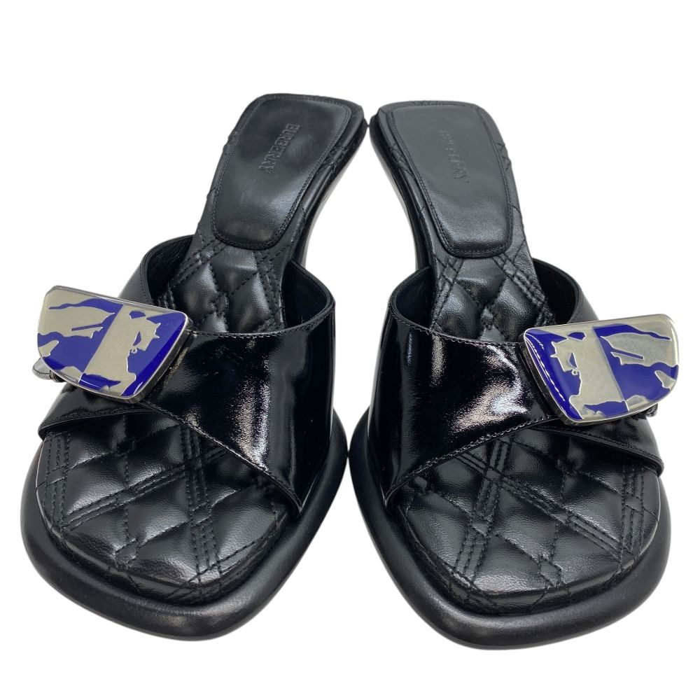 バーバリー ベイレザー サンダル ミュール ヒール スクエア オープントゥ シューズ ブラック サイズ36 約23 cm BURBERRY ユニセックス 上品 感 モード