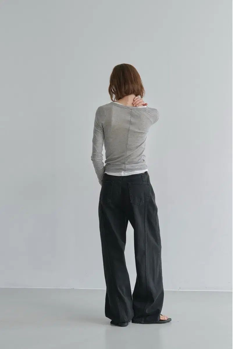 コアード Tone curved denim charcoal black