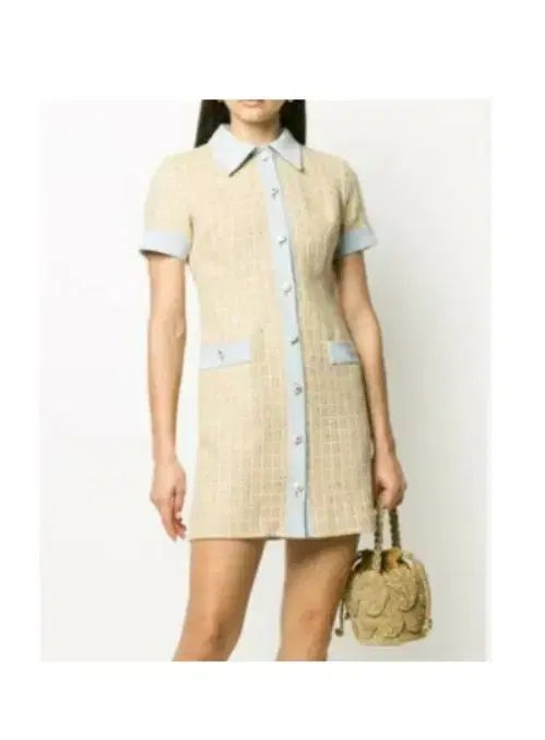 サンドロ sandro デニム ブロック ツイード ONE PIECE 34 サイズ