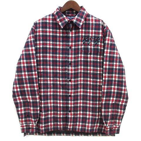 【中古】ボーンアンドレイズド BORN X RAISED PCP/LSD ネルシャツ ジャケット 中綿 チェック レッド ネイビー 赤 紺 S ☆AA★ メンズ ボーンアンドレイズド BORN X RAISED PCP/LSD ネルシャツ ジャケット