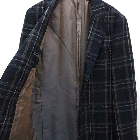 【中古】コムサメン COMME CA MEN ツイード チェック チェスター コート 段返り3B ネイビー 紺 M 07-10WN05-109 メンズ コムサメン COMME CA MEN ツイード チェック チェスター コート 段返り