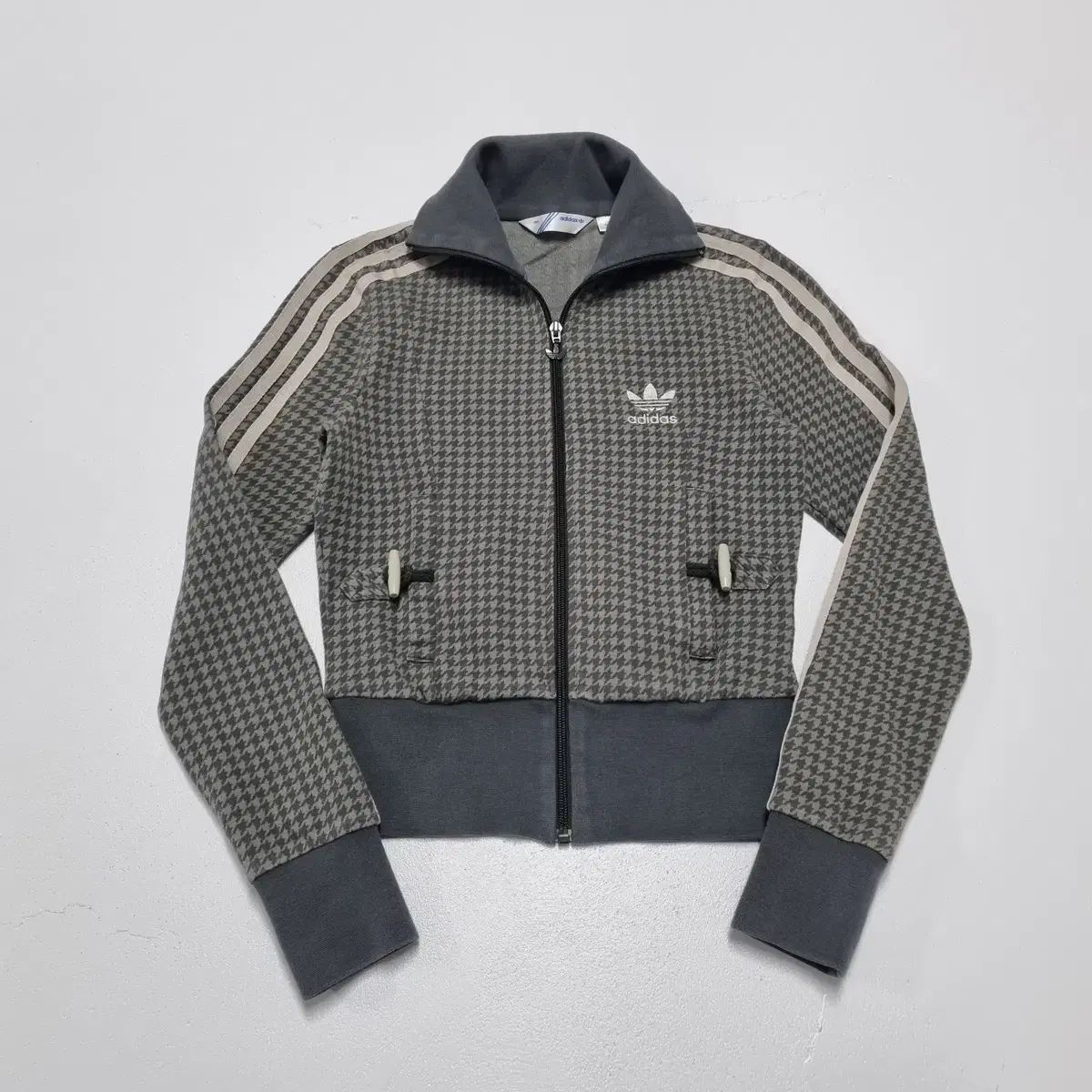 ヴィンテージ アディダス ハウンドトゥース クロップドジャージ - 85 ADIDAS トラックジャージ ジップアップ