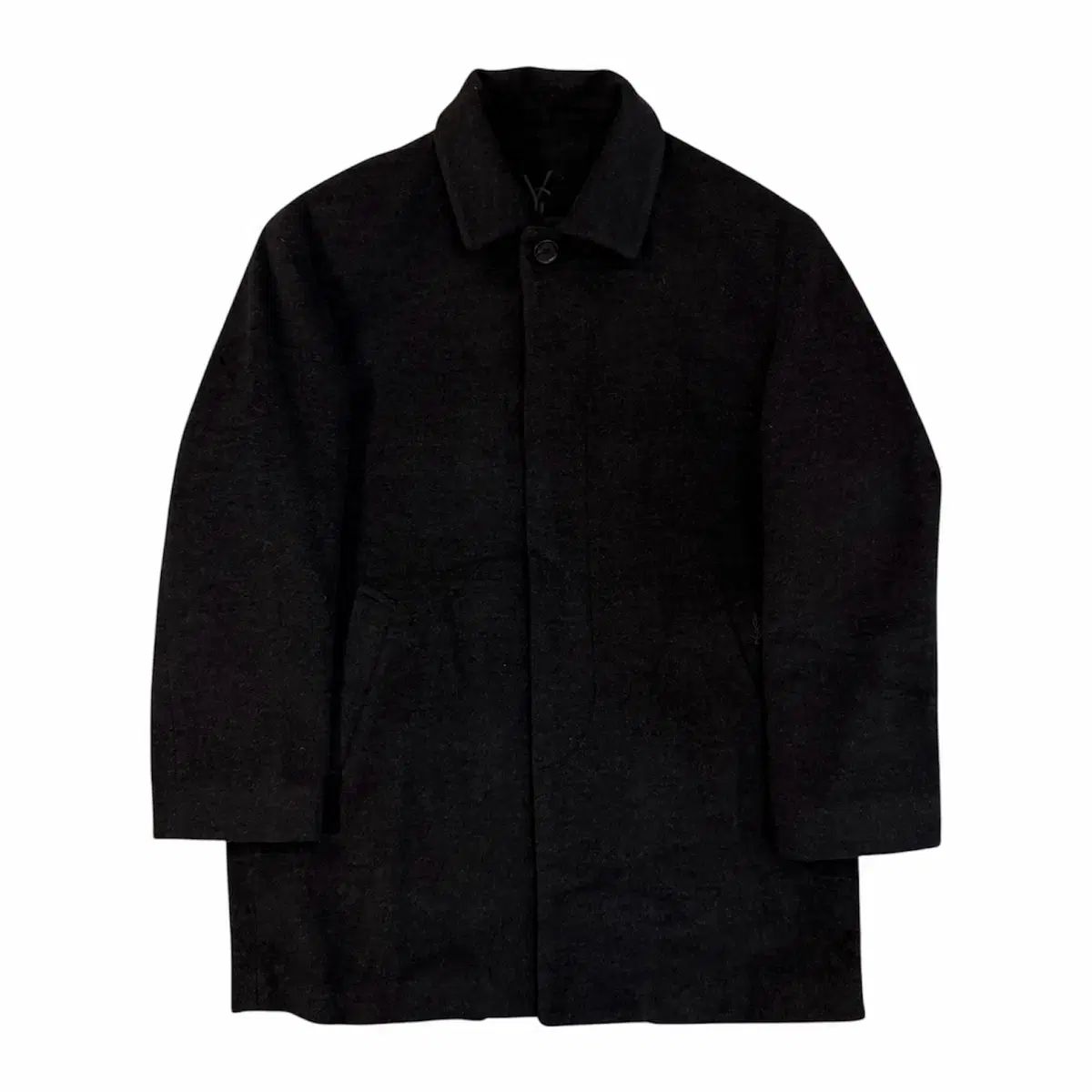 90 s YVES SAINT LAURENT イヴ サンローラン ポケットロゴ バルマカーン ウール コート ディープグレー