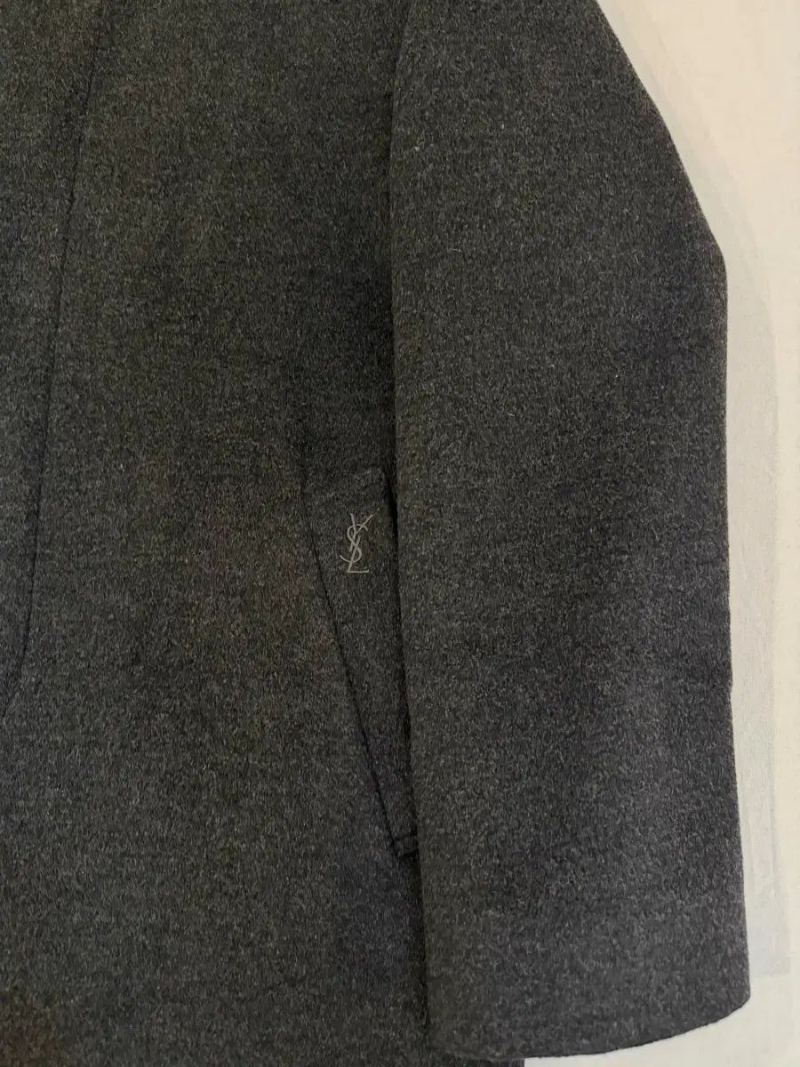 90 s YVES SAINT LAURENT イヴ サンローラン ポケットロゴ バルマカーン ウール コート ディープグレー