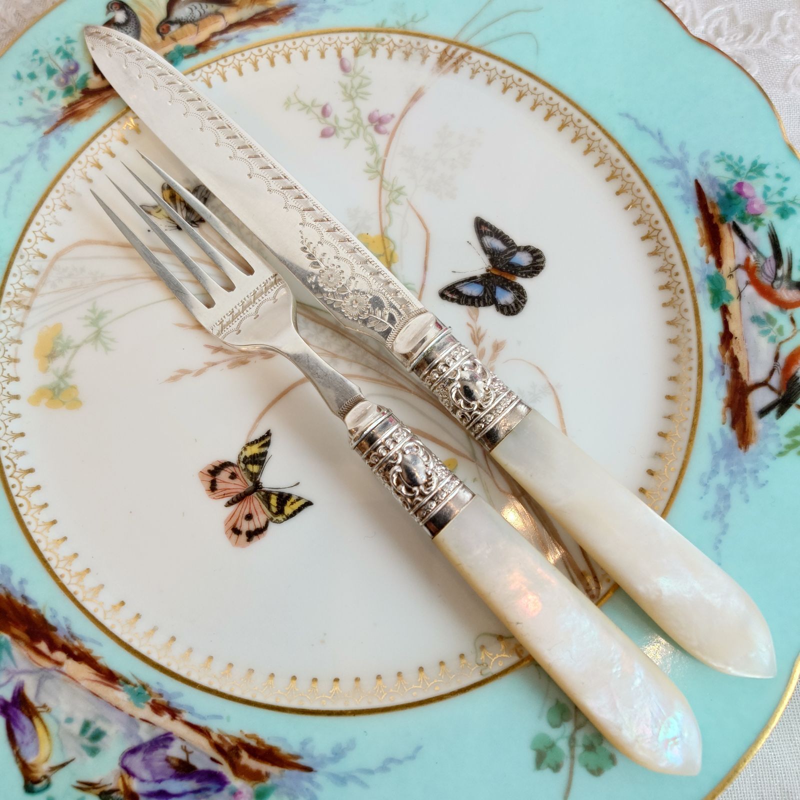 マザーオブパール フルーツカトラリーセット 白蝶貝ハンドル イギリス アンティーク 番号B