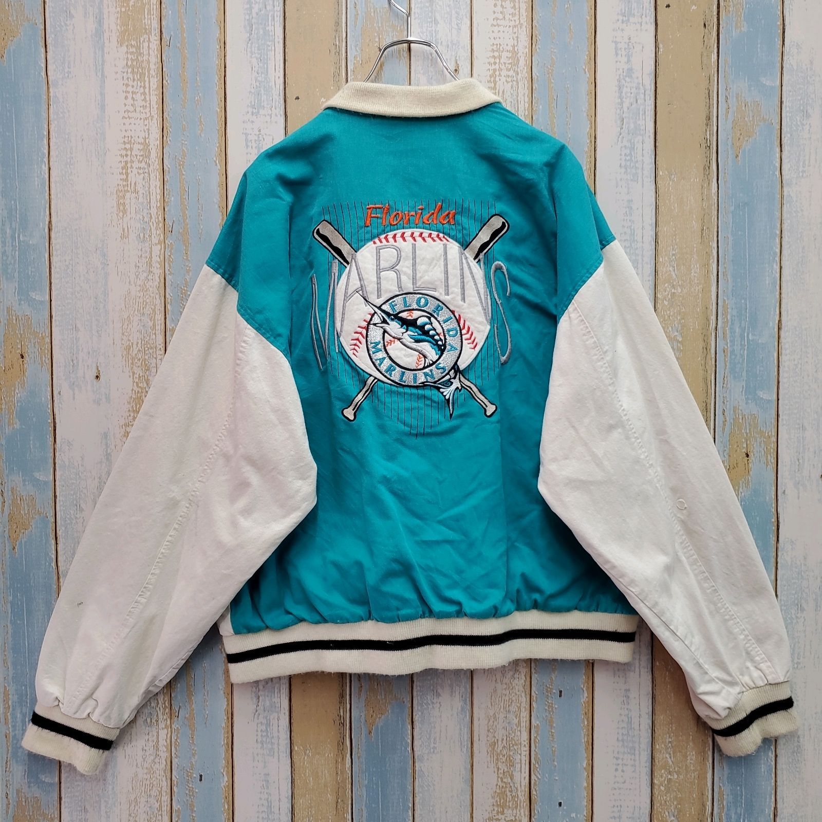 HB67MLBスタジャンフロリダマーリンズチームロゴ刺繍90sXL HB67☆MLB 