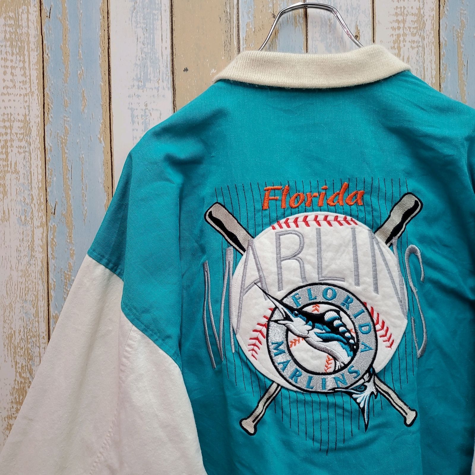 HB67MLBスタジャンフロリダマーリンズチームロゴ刺繍90sXL HB67☆MLB 