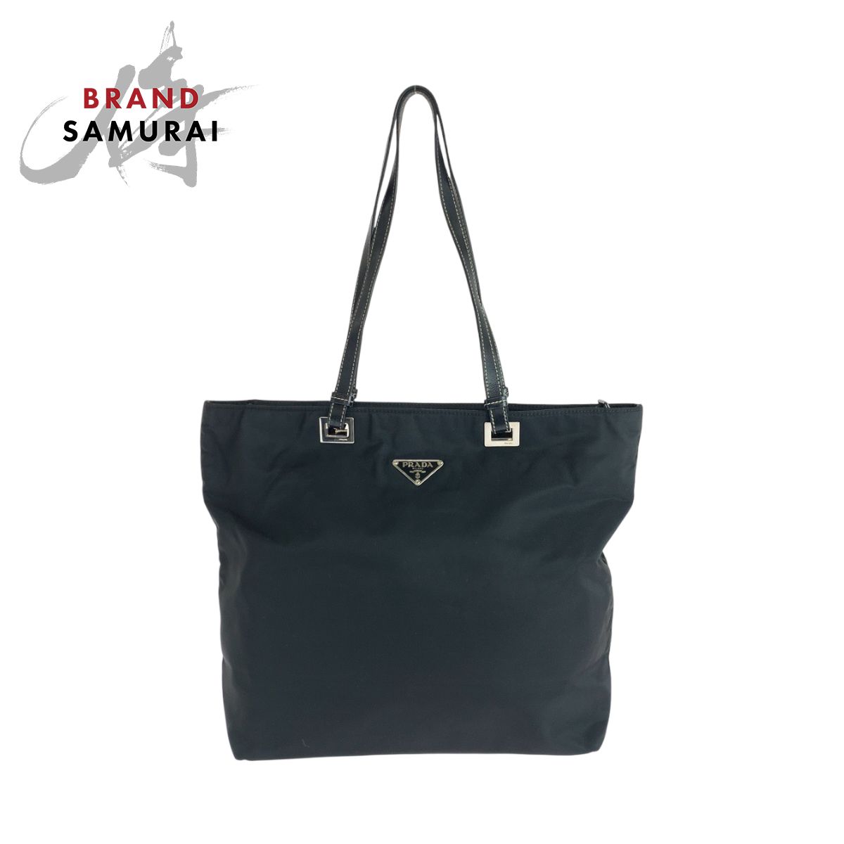 美品 PRADA プラダ テスート 三角ロゴプレート ブラック 黒 シルバー 