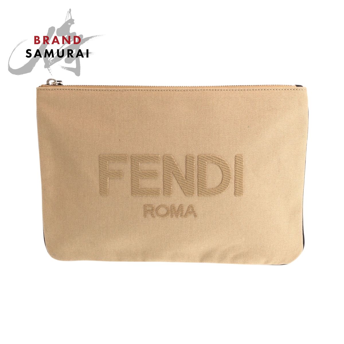 美品 FENDI フェンディ ロゴ ベージュ シルバー金具 キャンバス 