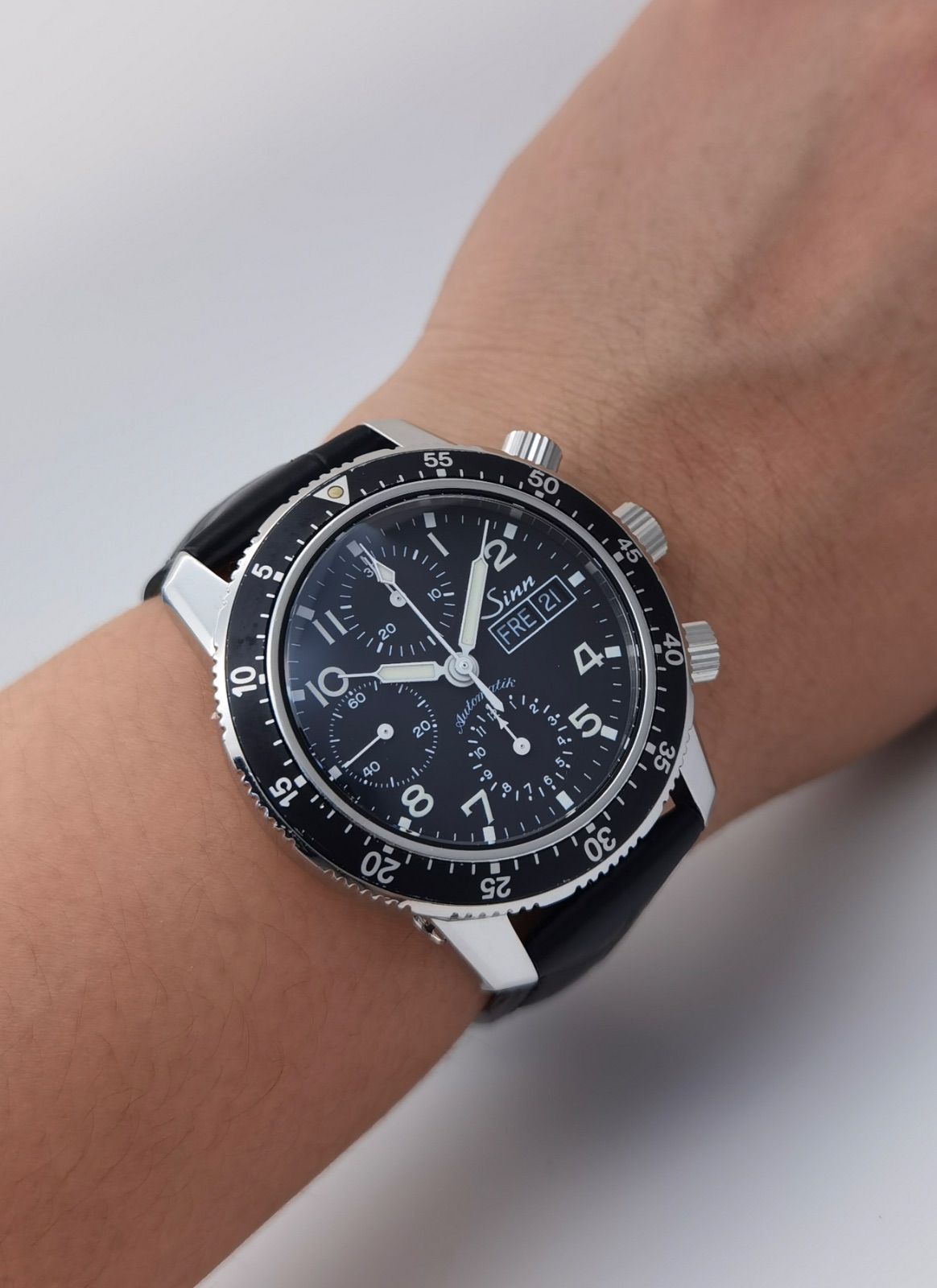 中古 ジン SINN パイロット 103.B.SA.AUTO クロノグラフ デイデイト 黒