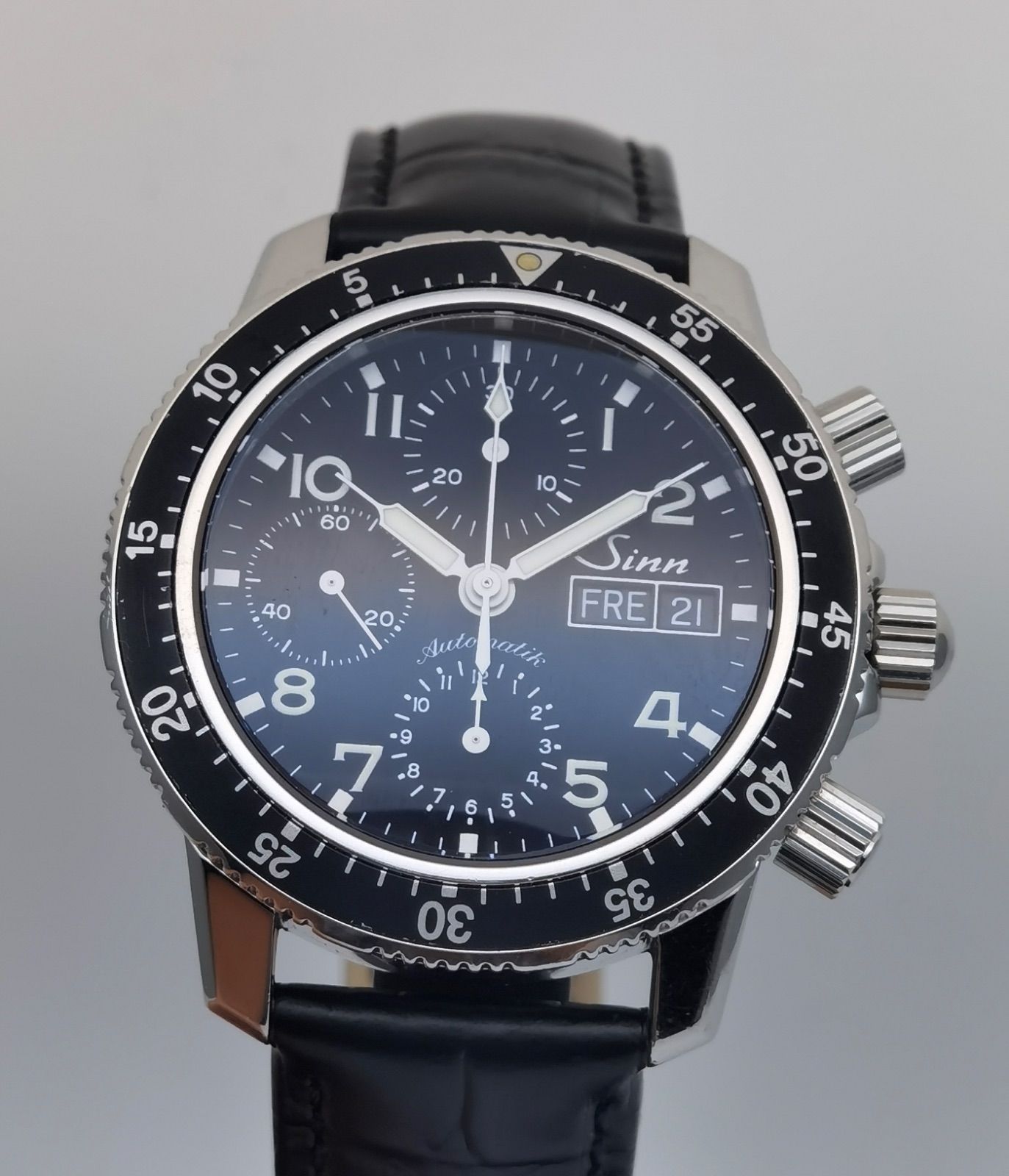 中古 ジン SINN パイロット 103.B.SA.AUTO クロノグラフ デイデイト 黒