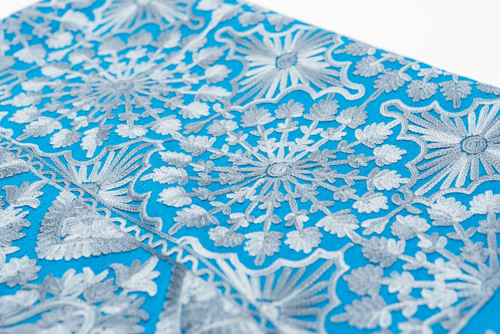  ウール100％大判ショール カシミール刺繍 ターコイズ 着物ショール 着物 浴衣