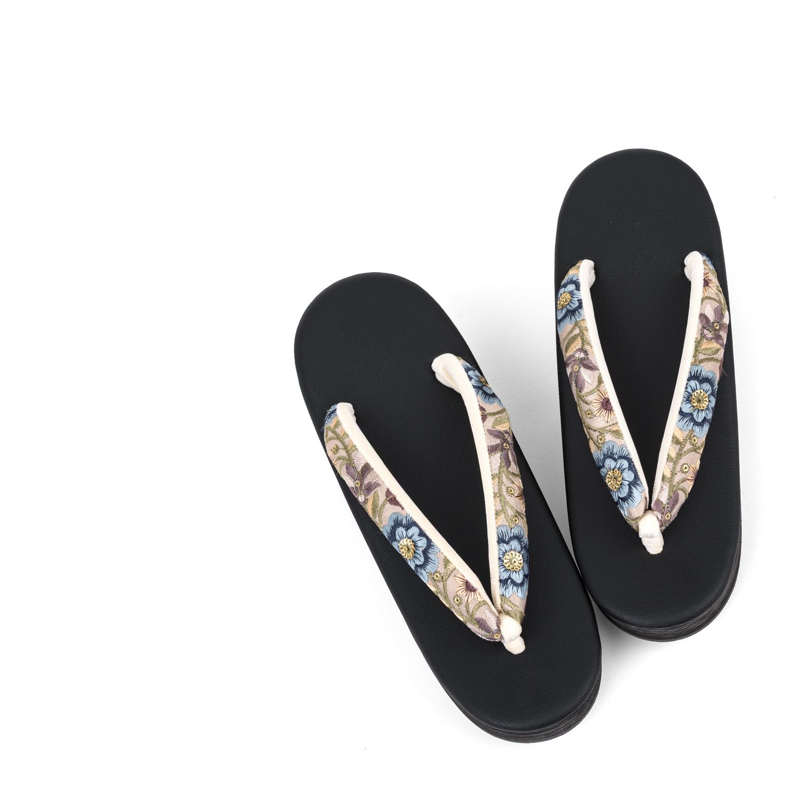 F インド刺繍鼻緒 EVA草履 青花×黒台