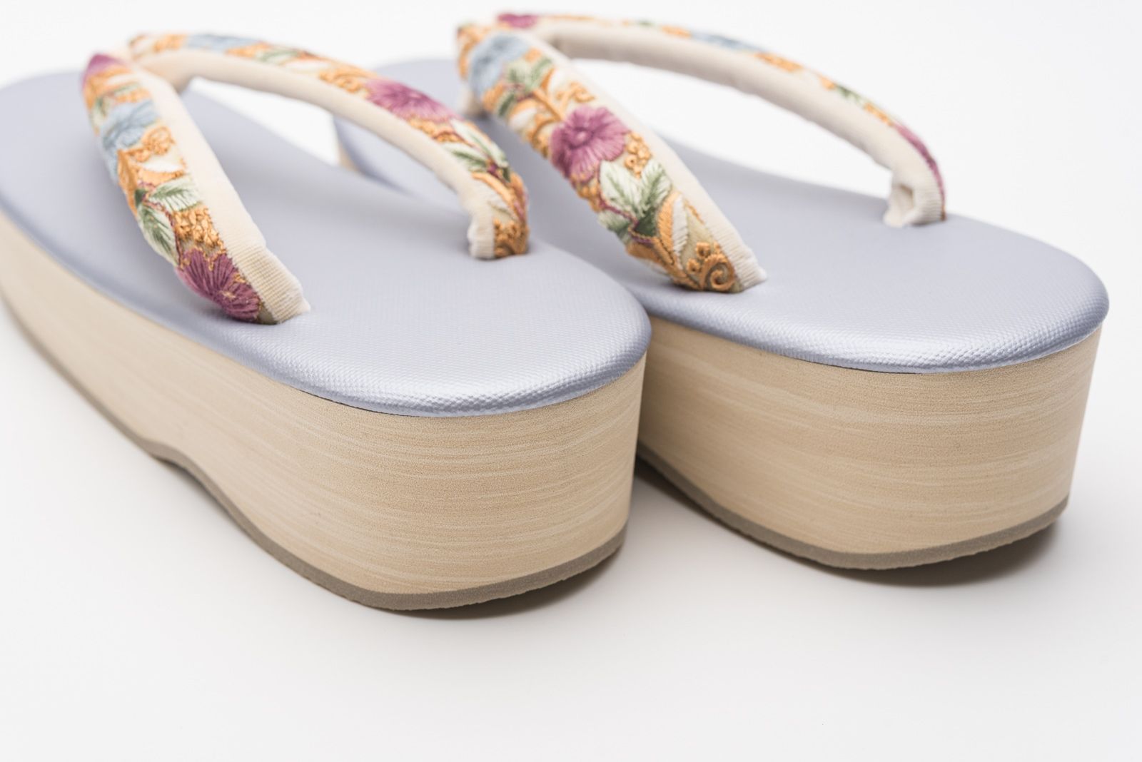  F インド刺繍鼻緒 EVA草履 赤紫と青花×青灰台 草履 和装履物