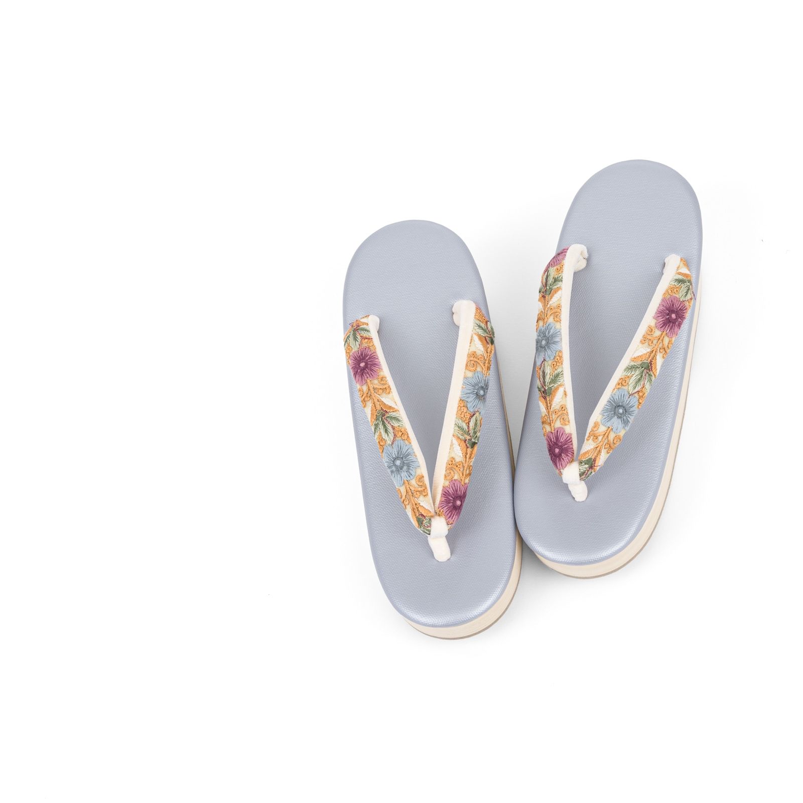 F インド刺繍鼻緒 EVA草履 赤紫と青花×青灰台