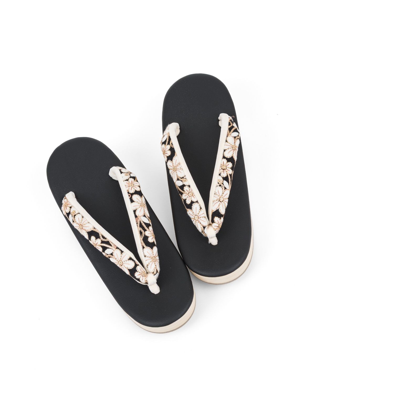 F インド刺繍鼻緒 EVA草履 白花×黒台