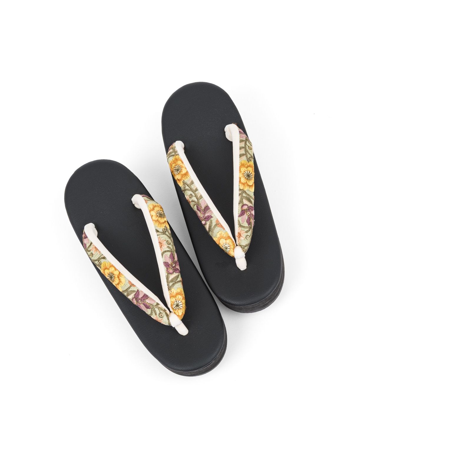 F インド刺繍鼻緒 EVA草履 黄花×黒台