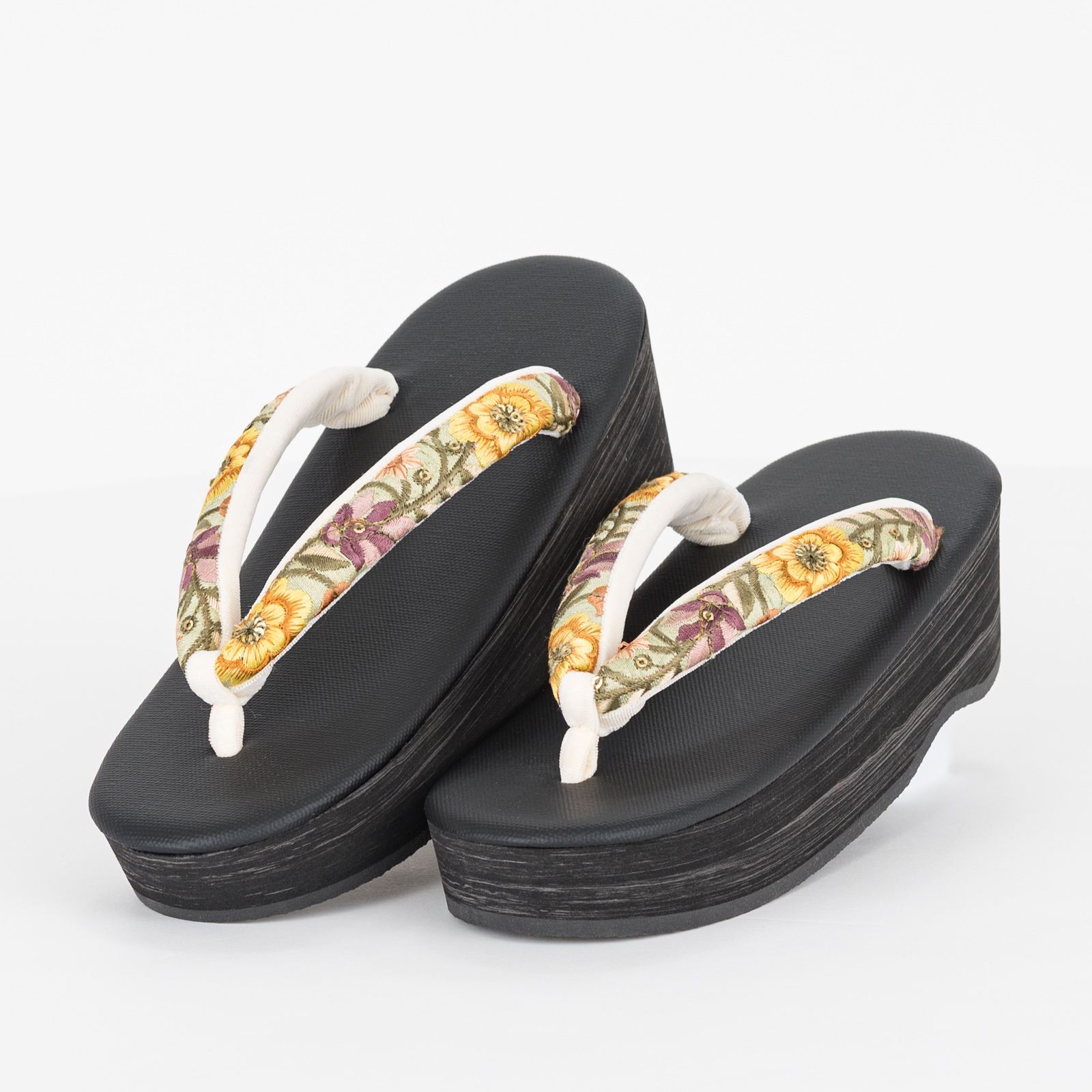 F インド刺繍鼻緒 EVA草履 黄花 黒台