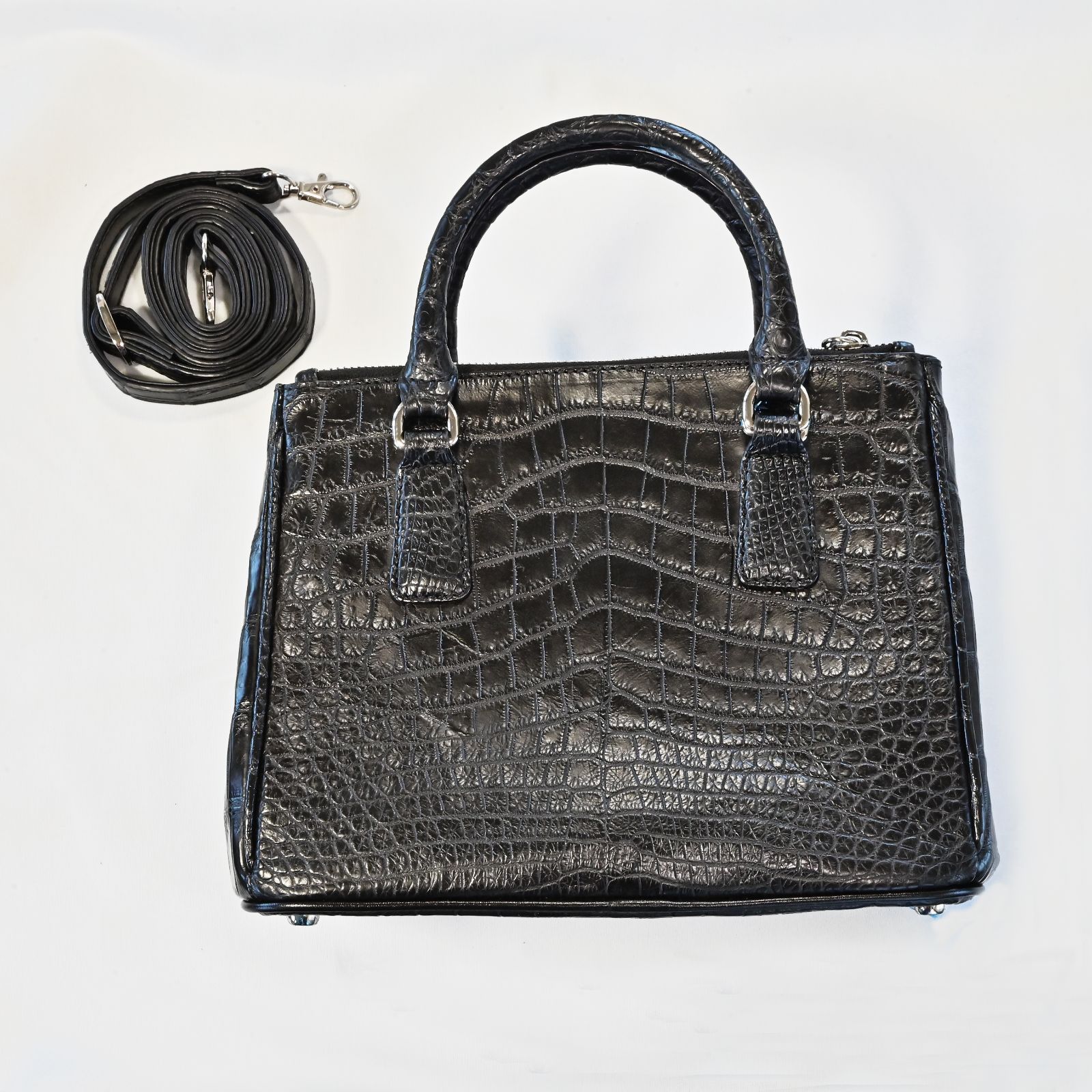 クロコダイルレザー ブラック 3室2 WAYミニトートバッグ 金運 守護 成功を引き寄せる