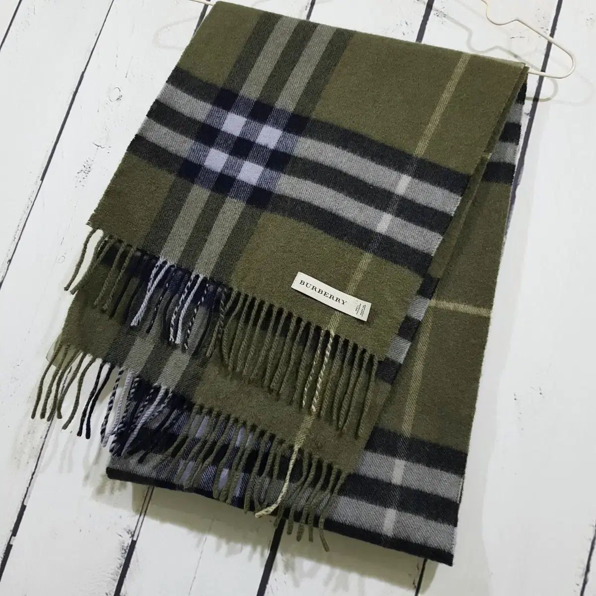 バーバリー カシミア マフラー オリーブ チェック