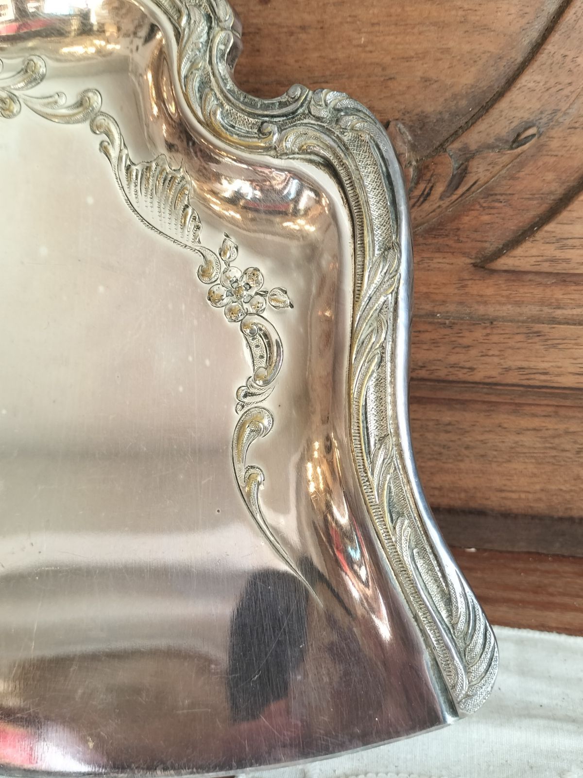 フランス アンティーク 装飾 銀メッキ 塵取り トレー ダストパン 1900