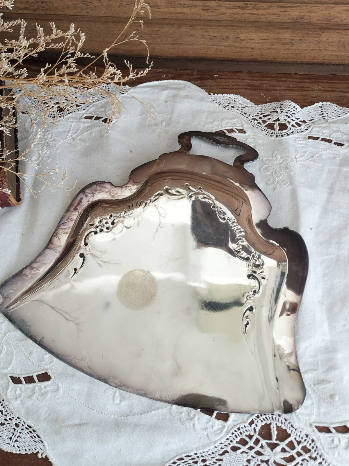 フランス アンティーク 装飾 銀メッキ 塵取り トレー ダストパン 1900