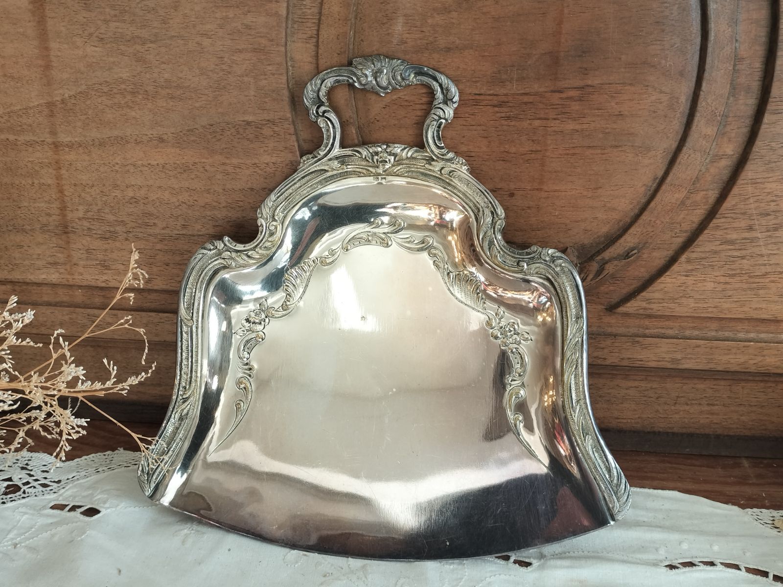フランス アンティーク 装飾 銀メッキ 塵取り トレー ダストパン 1900