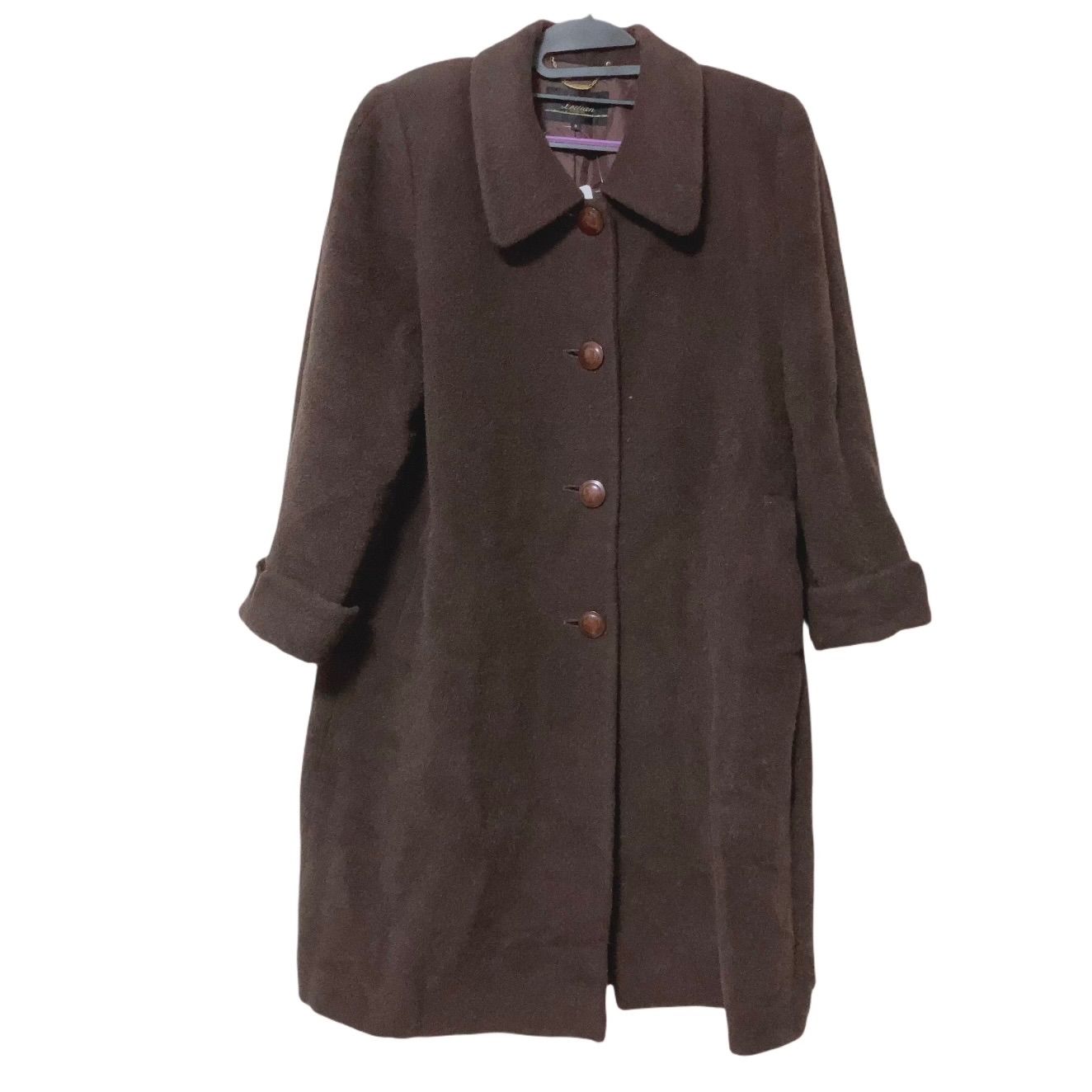 z1627 【美品】Leilian レリアン ウール ロングコート 茶色 ブラウン