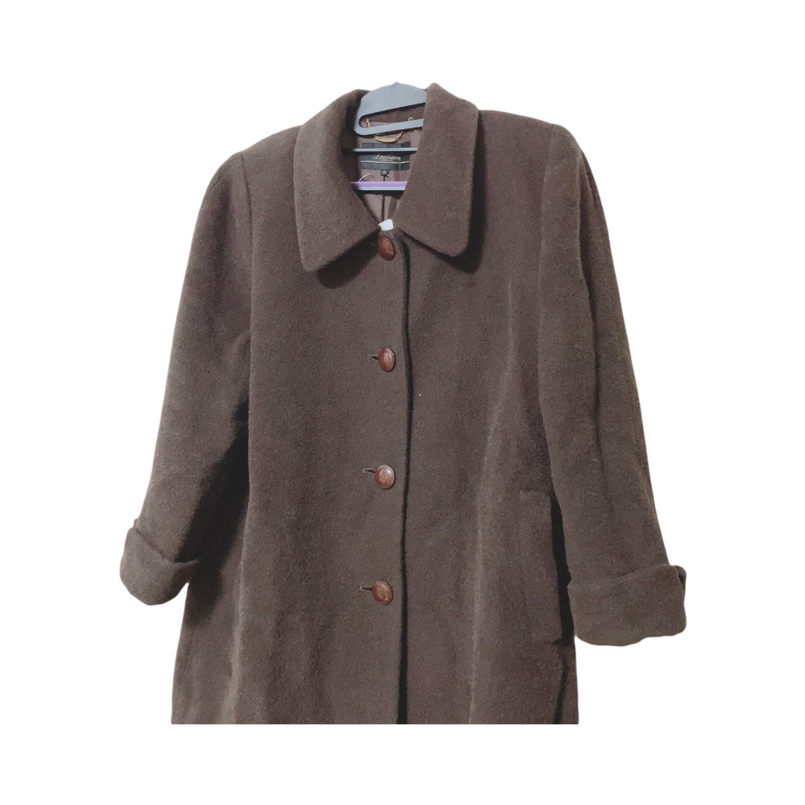 z1627 【美品】Leilian レリアン ウール ロングコート 茶色 ブラウン