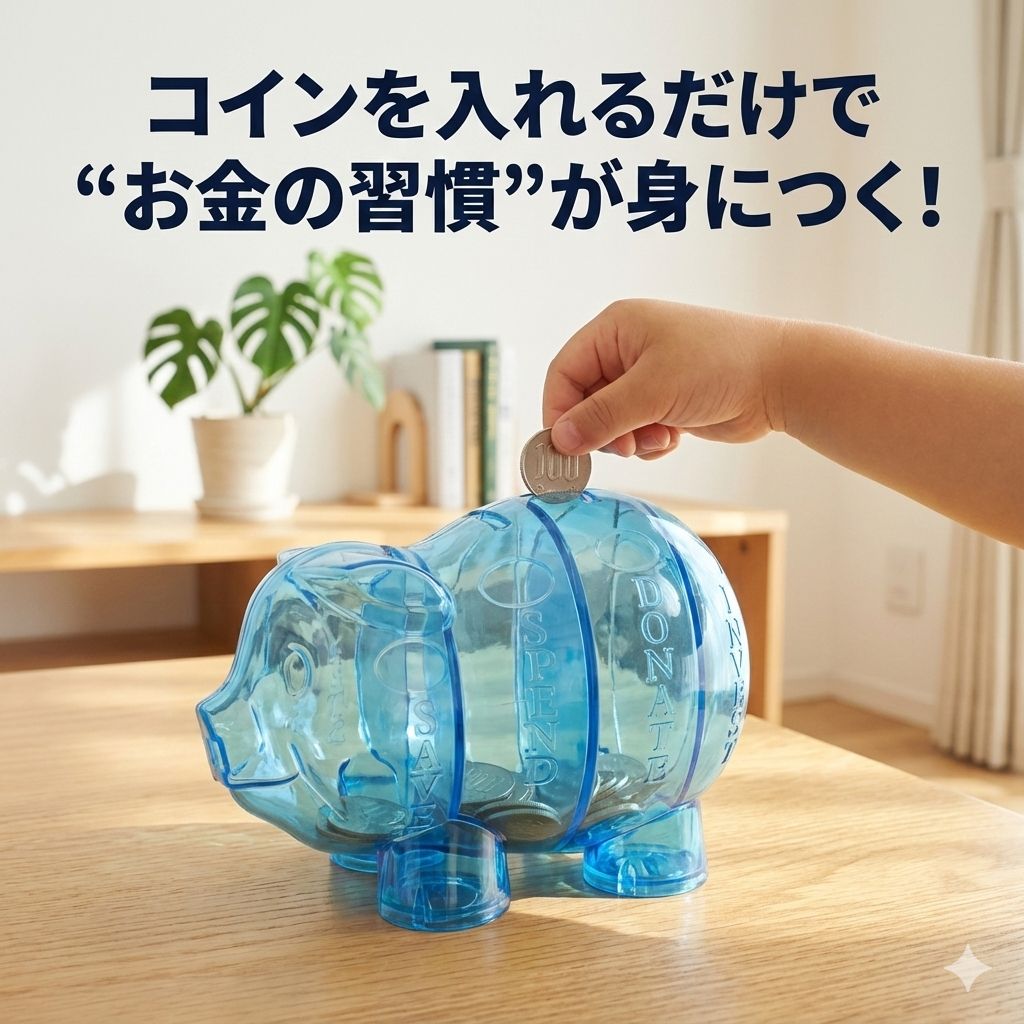 お金の勉強ピギーバンク｜4つの投入口で貯金・使う・寄付・投資が