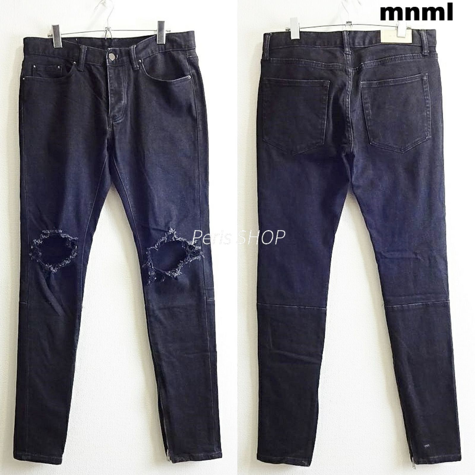 mnml サイドジップ クラッシュスキニーデニム W85cm ストレッチ メンズ