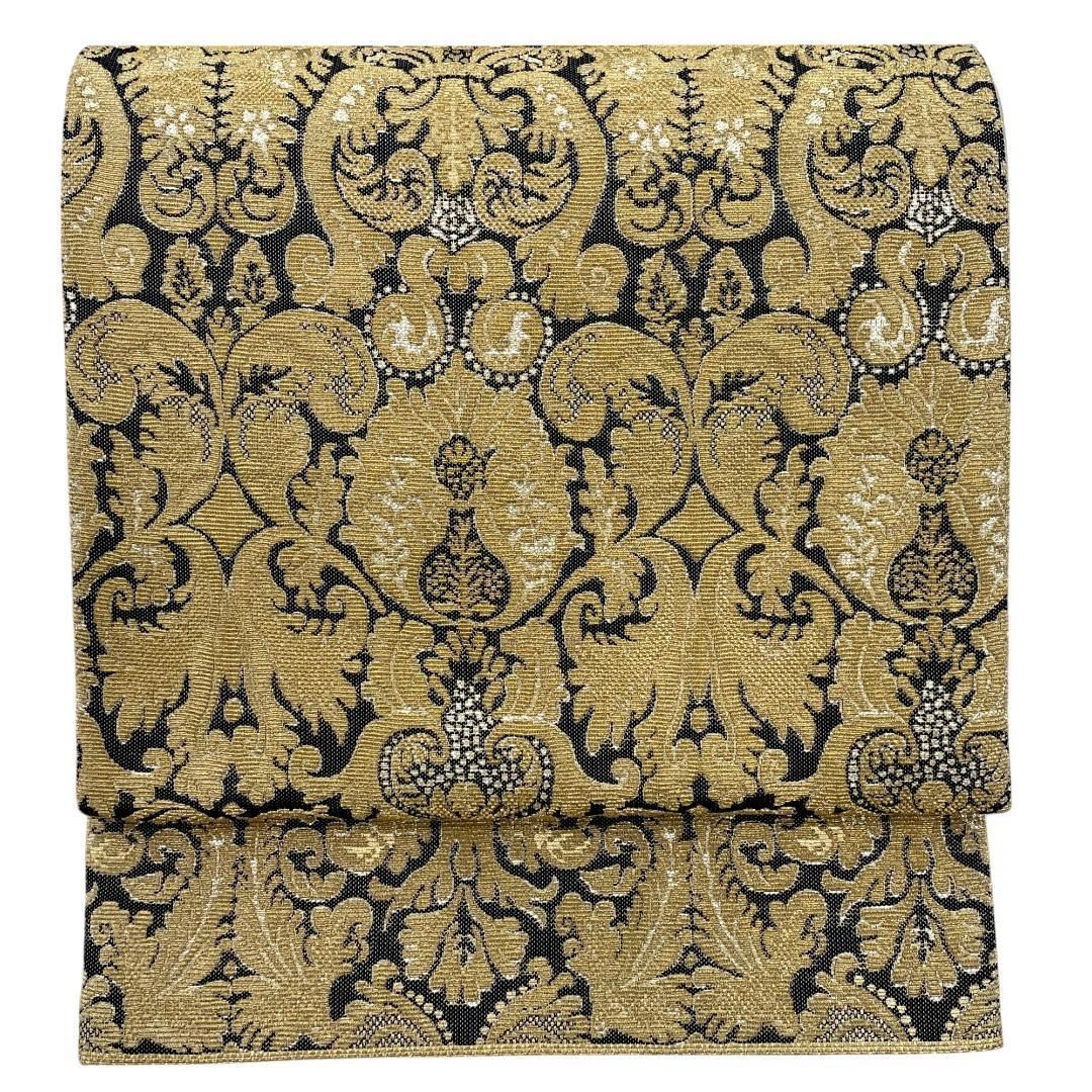  袋帯 全通柄 伝統工芸士 坂口晋吾 正絹 金華山織 アラベスク 落ち着いたゴールド 振袖 成人式 フォーマル着物 kimonolove リユース品 オゾン消臭サービス AO-0577 袋帯 帯
