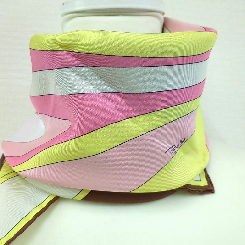 エミリオ プッチ 100% シルク スカーフ イタリア製 ピンク ブラウン