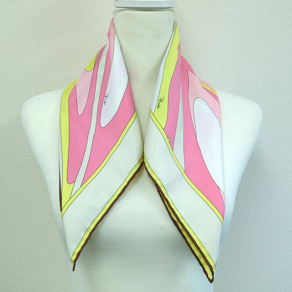 エミリオ プッチ 100% シルク スカーフ イタリア製 ピンク ブラウン